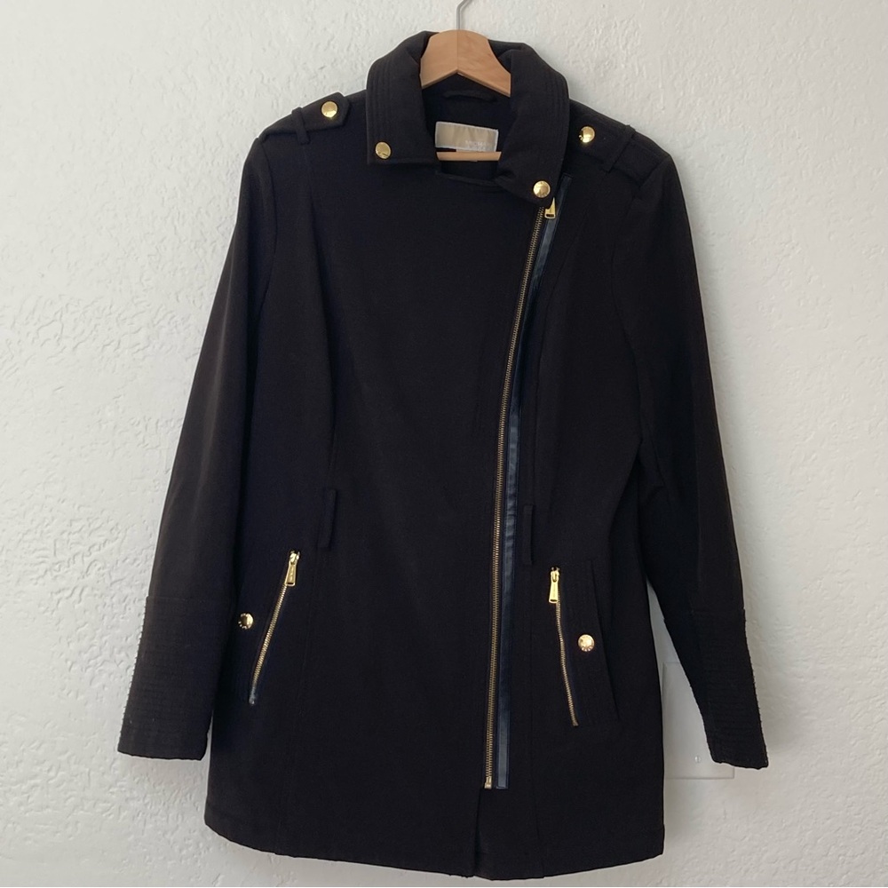 MICHAEL Michael Kors Long Black Moto Style Jacket Coat, Size M